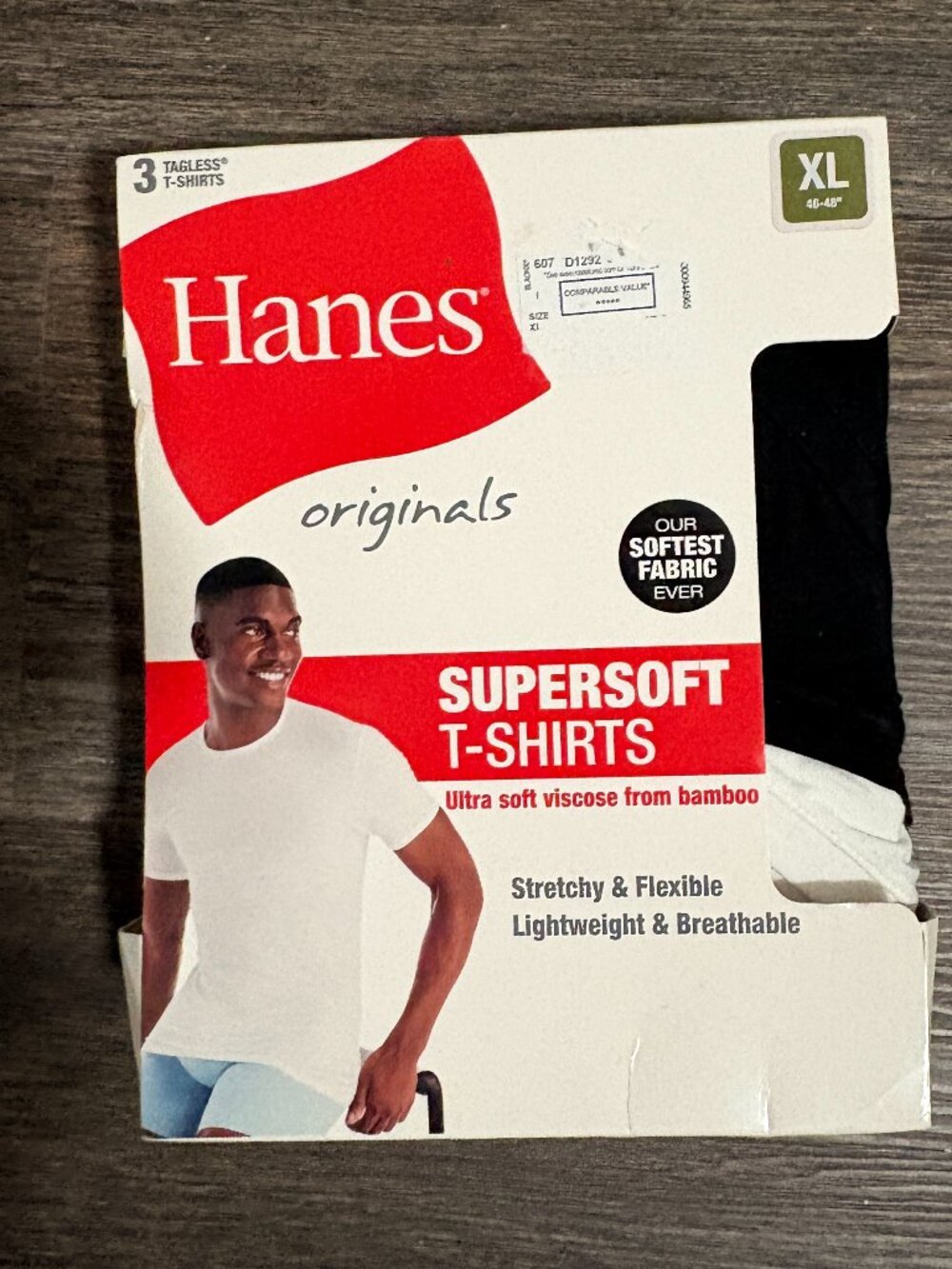HANES Supersoft Men's T-Shirts 3 Tagless Bamboo sz XL NIP NEW White, Black, Blue